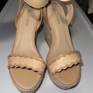 Pelle Moda Pink Raffia Wedge Sandals | 8.5 | NWT